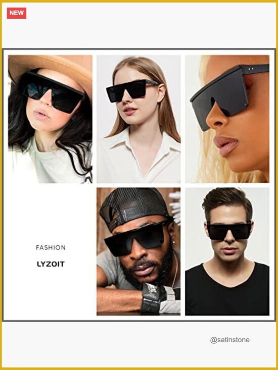 Square Oversized Flat Top Shield Sunglasses UV Protection Rimless
